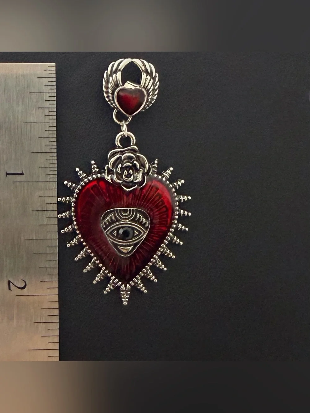 Gothic Crimson Sacred Heart & Protection Eye Dangle Earrings